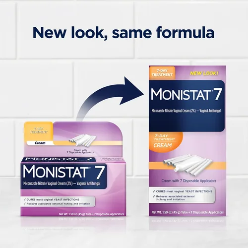 Vista 2 de Monistat 7 - Tratamiento para candidiasis de 7 días para mujeres, crema de miconazol (tubo de 45g) y 7 aplicadores, para el alivio de la picazón