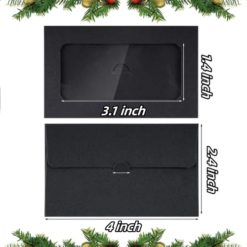 Vista 6 de 100 sobres negros para tarjetas de regalo, fundas en blanco, soporte para tarjetas Sobres pequeños, mini, para negocios, Navidad, 4 x 2.4 pulgadas