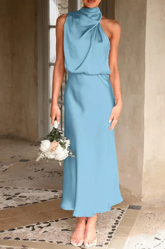 Vista 5 de PRETTYGARDEN Vestidos largos elegantes sin mangas con cuello alto falso para mujer