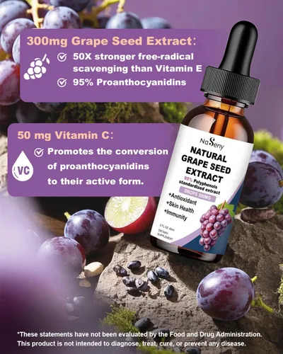 Vista 2 de Extracto de semilla de uva natural, suplemento líquido de extracto de semilla de uva de 300 mg – Tintura de semilla de Vitis Vinifera de máxima