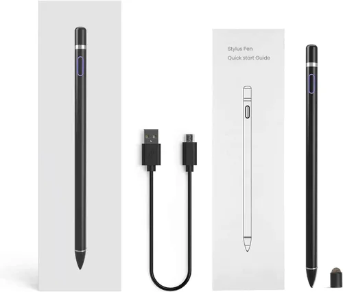 Vista 7 de Lápiz óptico para pantallas táctiles, lápiz activo de punta fina compatible con iPhone, iPad Pro Air Mini y otras tabletas (negro)