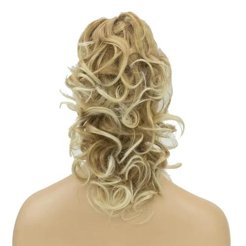 Vista 4 de IMISSU Extensiones de cabello rizado desordenado, cola de caballo con clip de cola de caballo (rubio playa)