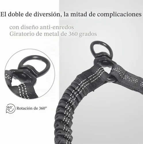 Vista 5 de Correa doble para perro con dos asas de tráfico adicionales, 18 ~