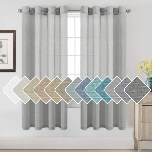 Vista 154 de H.VERSAILTEX Cortinas de lino de mezcla natural para sala de estar/cortinas de lino semitransparentes reductoras de luz de 54 pulgadas de largo