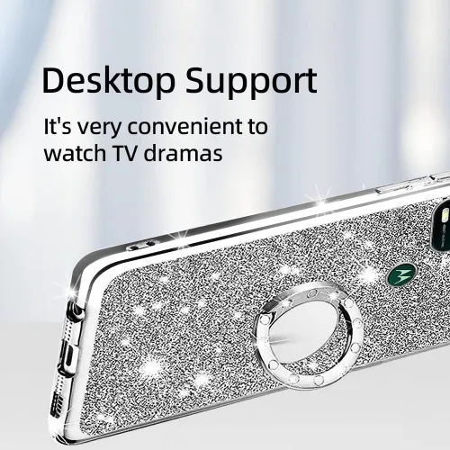 Vista 6 de Funda para Moto G Stylus 5G (2021), bonita funda de teléfono TPU de silicona con purpurina de lujo para mujeres y niñas con soporte, soporte