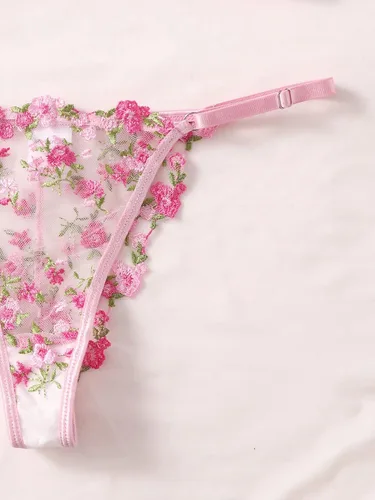 Vista 4 de GORGLITTER Conjunto de lencería de 2 piezas de brasier y tangas de malla transparente para mujer