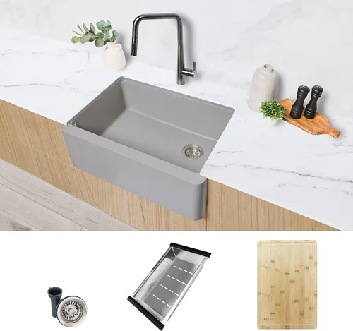 Vista 15 de Stylish S-822L - Fregadero de cocina de granito compuesto de 22 x 17.5 pulgadas, cuenco individual debajo del montaje y caída, 8.25 pulgadas