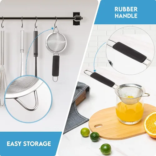 Vista 3 de Colador de malla fina, tamiz redondo de 3.4 pulgadas, coladores de té para té suelto, colador de café, colador de alimentos, colador de jugo y mucho