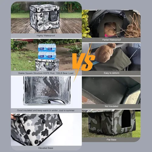 Vista 4 de Casa indestructible para gatos al aire libre con puerta de escape de dos caras, aislada y 100% impermeable, exterior resistente a la intemperie