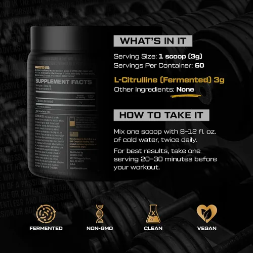 Vista 3 de HOSSTILE Citrulina, polvo fermentado de L-citrulina, suplemento de óxido nítrico para mejorar el flujo sanguíneo y bombas musculares, vegano, sin