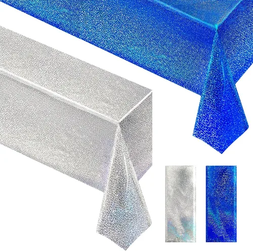 Vista 45 de Just Shimmer Mantel holográfico azul claro de 40" x 108" Decoración de fiesta rosa fuerte Día de San Valentín Fiesta de cumpleaños Decoración