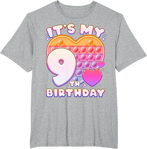 Vista 40 de Pop-it Birthday Girl 9 años de edad, Push it Pop Fidget Bubble Camiseta, Negro