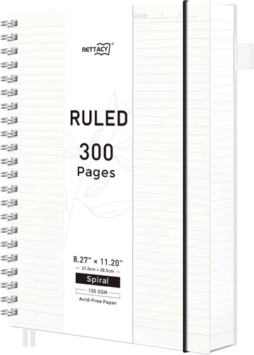 Vista 13 de RETTACY - Cuaderno en espiral grande A4, 300 páginas rayadas, 8.2 x 11.2 pulgadas, para escuela, trabajo, escritura, papel grueso de 3.53 oz/m²