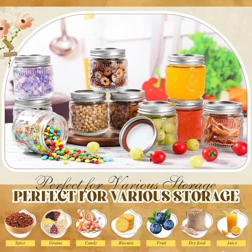 Vista 2 de Tarros de Albañil de 8 oz - Tarros de Vidrio Pequeños Vintage con Tapas de Metal Plateadas, Tarros de Conserva de Boca Regular, Seguros