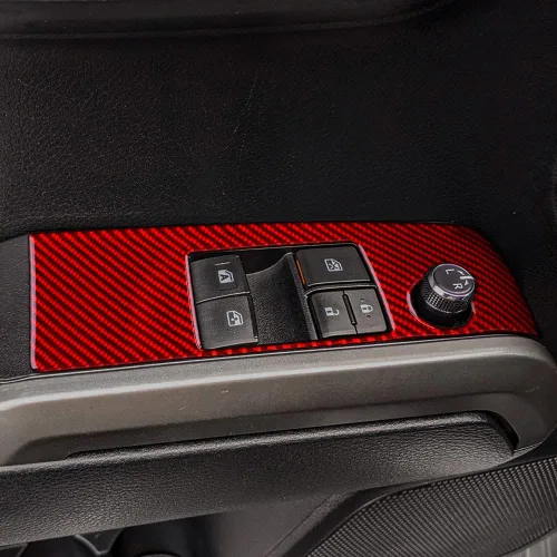 Vista 5 de AIRSPEED Adhesivo de fibra de carbono para cubierta del panel de control de elevación de la ventana de la puerta del automóvil, ajuste interior Rojo