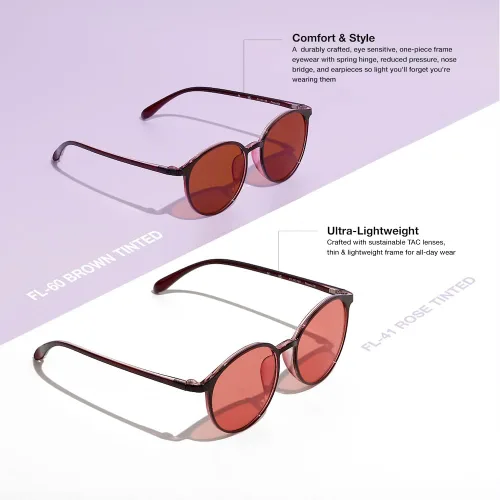 Vista 2 de BRADDEL Indoor FL-41 Rosa & Outdoor FL-60 Marrón Gafas de Migraña para Sensibilidad a la Luz Fluorescente, LED, Deslumbramiento, Fotofobia y Uso