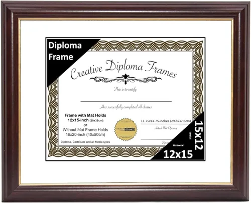 Vista 25 de Creative Picture Frames Marco para Diploma de Caoba con Borde Dorado de 12x16 pulgadas con Vidrio y Paspartú Negro y Colgadores de Pared Instalados