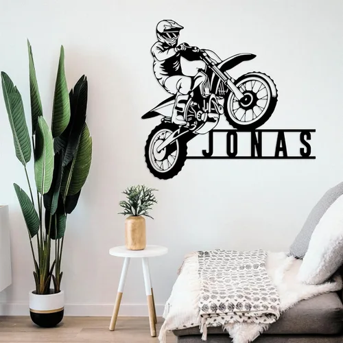 Vista 2 de Arte de pared de metal personalizado para motocicleta con luz LED, regalos para el día del padre, regalos de moto de cross para niños y hombres