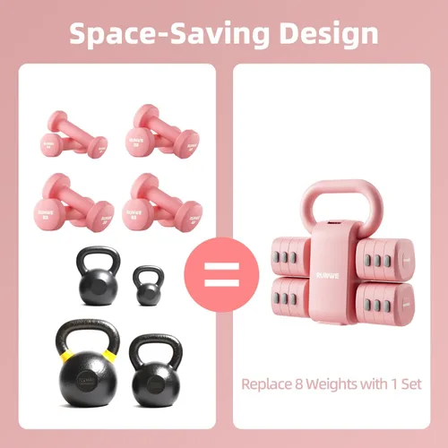 Vista 5 de Lightweight Adjustable Dumbbell Kettlebell Set - 4 in 1 Free Weight Set with Kettlebell Grip Converter, Each 2.2 3.3 4.4 5.5lb Quick Change