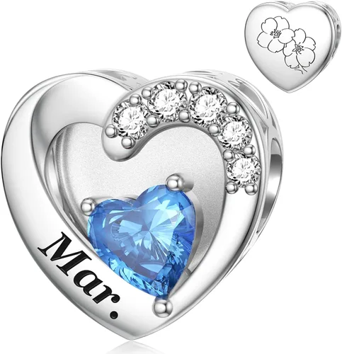 Vista 27 de SEVENWELL Dijes de piedra natal con flor grabada para el mes de nacimiento, pulsera de plata de ley 925, feliz cumpleaños para mujer