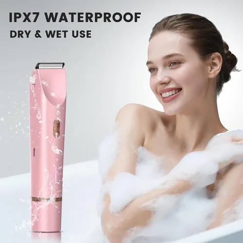 Vista 4 de Recortadora de bikini para mujer, afeitadora eléctrica para mujer, maquinilla de afeitar impermeable IPX7 para cabello púbico, axilas, áreas
