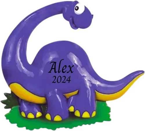 Vista 8 de Adorno de árbol de Navidad personalizado 2024 para niños, dinosaurio verde, adorno personalizado de Feliz Navidad, recuerdo de dinosaurio para niños