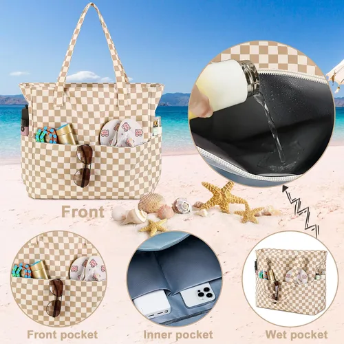Vista 7 de Bluboon - Bolsa de playa impermeable para mujer, extra grande, con compartimento húmedo, para llevar de fin de semana, bolsa de piscina para viajes