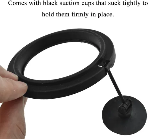 Vista 4 de 2 anillos de alimentación de peces de forma mixta de color negro, círculo flotante de alimentador de alimentos con ventosa para peces, tanque