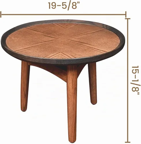 Vista 6 de CONSDAN Juego de mesa auxiliar anidable de 2 piezas, marco de roble macizo y parte superior de chapa, madera dura cultivada en Estados Unidos, mesas
