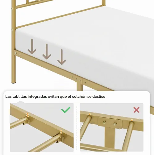 Vista 6 de Yaheetech Base de cama de metal individual, base de cama con plataforma, base de colchón con cabecera y estribo de diseño curvo, soporte resistente