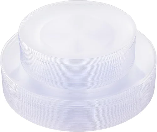 Vista 11 de KIRE 60 platos de plástico negro, platos desechables negros con borde dorado para fiesta de Halloween/graduación, incluye 30 unidades de 10.25