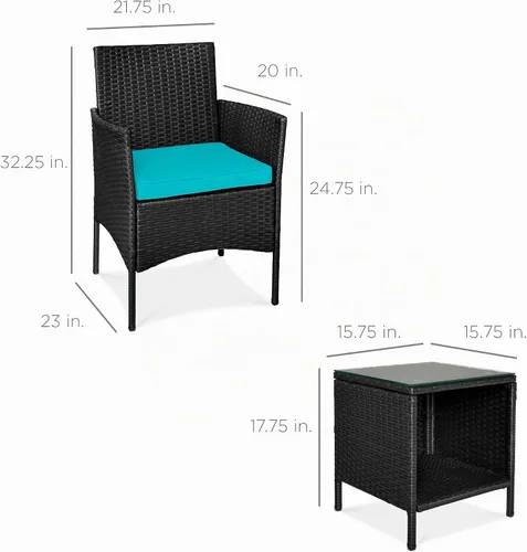 Vista 7 de Best Choice Products Juego de 3 piezas de mimbre para conversación al aire libre, muebles de patio que ahorran espacio para jardín con mesa