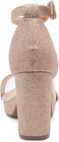 Vista 4 de Shoe Land SL-Cabrini - Sandalias de tacón alto con plataforma gruesa para mujer, puntera abierta, correa en el tobillo, zapatos de tacón para boda