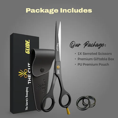 Vista 9 de The Cut Factory® Tijeras de Cabello de Lujo Negro Mate de 6.5 Pulgadas – Tijeras de Barbero de Acero de Alto Carbono Ultra Afiladas para Hombres