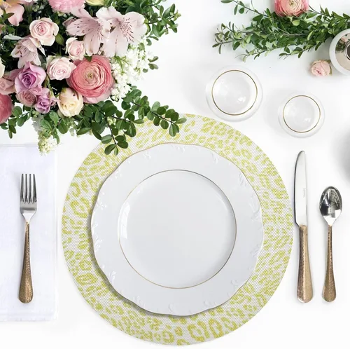 Vista 5 de Tapete de placa de PVC amarillo con estampado de leopardo, antideslizante para mesa de comedor para cocina (talla única x 1)