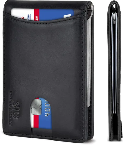 Vista 18 de SERMAN BRANDS RFID Blocking Slim Bifold Genuine Leather Minimalist Front Pocket Wallets for Men with Money Clip Thin Mens