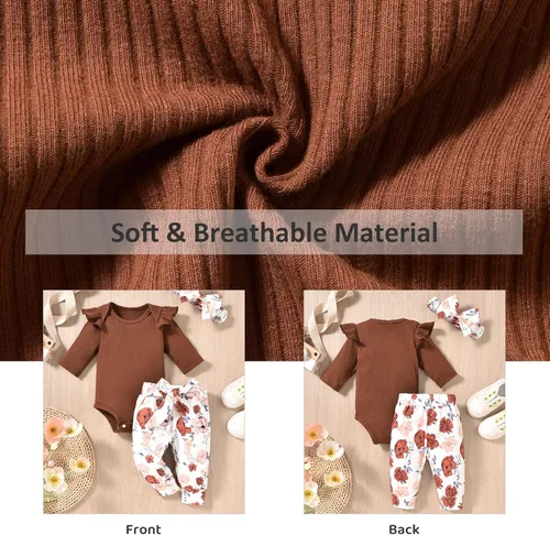 Vista 5 de Aalizzwell Conjunto de mameluco acanalado para bebé recién nacido prematuro para otoño e invierno