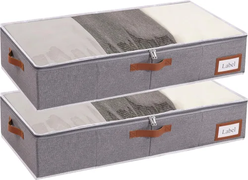 Vista 12 de Yawinhe Almacenamiento debajo de la cama, paquete de 2 organizadores de armario, bolsas plegables para contenedores, con ranura para tarjeta de Beige