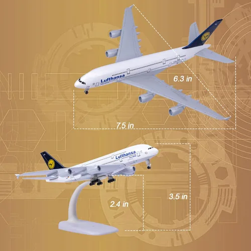 Vista 5 de 1:300 Escala Deutsche Lufthansa A380 Modelo Avión - Plano de aleación de metal para regalo y decoración