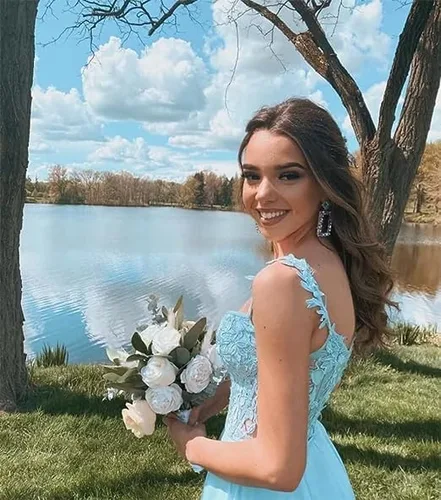 Vista 4 de Dessiny Vestidos cortos de graduación con tirantes delgados para jóvenes, de encaje para adolescentes, vestido de tul para regreso a casa, vestidos