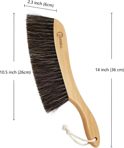 Vista 2 de Cepillo de cerdas de caballo Escoba de mano Cepillo para quitar el polvo para limpieza del hogar, cepillo suave con mango de madera para quitar