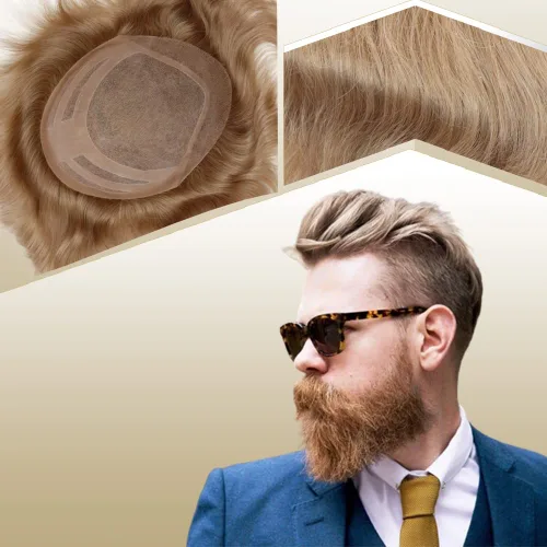 Vista 21 de Sistema de reemplazo de cabello humano para hombre, tupé para hombre, piel fina con parte superior de encaje mono y la parte trasera de poliuretano
