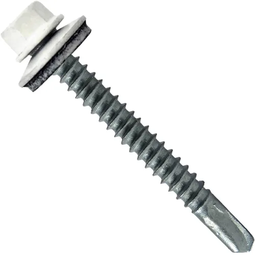 Vista 17 de 12 tornillos para techos de metal ABC gris tipo 3 de 1-1/2 pulgadas, punta de taladro de cabeza hexagonal, arandela EPDM de 9/16 pulgadas. 1 bolsa
