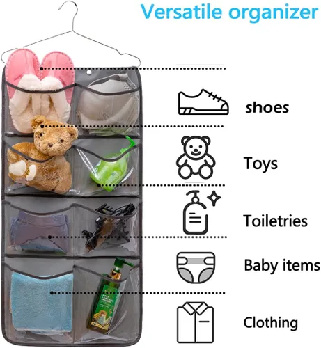 Vista 2 de Organizador de armario colgante de doble cara, calcetines duraderos, calcetines, ropa, brasier, bolsa de almacenamiento con 16 bolsillos grandes
