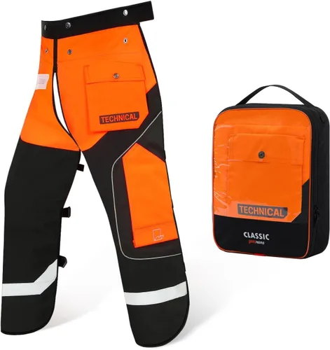 Vista 9 de Delantal de seguridad para motosierra de 8 capas, resistente, con cintura ajustable y bolsillo para hombres/mujeres, clásico C, naranja y negro