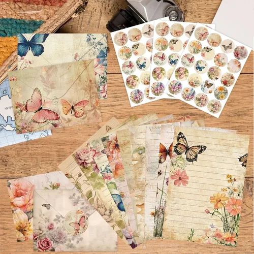 Vista 5 de Juego de 160 paquetes de papel de papelería (50 papeles de escritura de papelería de una sola cara, 50 sobres a juego), 60 calcomanías de puntos