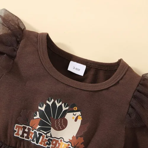 Vista 3 de Vestido de Acción de Gracias para niña pequeña vestido de manga larga con volantes vestido de tul de pavo con diadema