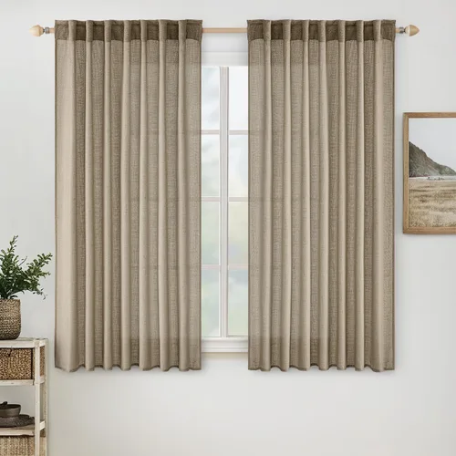 Vista 88 de MIULEE - Cortinas semitraslúcidas suaves y gruesas con textura de lino para cocina y ventana de baño, con trabilla trasera y bolsillo para Blanco
