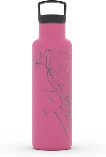 Vista 123 de Well Told Botella de agua aislada con mapa de Washington DC grabado, botella de acero inoxidable grabada (21 onzas, blanco) botella aislada de mapa