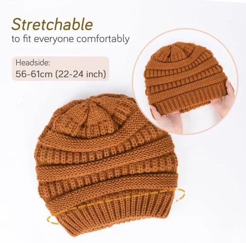 Vista 27 de FURTALK Gorro de invierno para mujer, con forro de satén, tejido trenzado, grueso, holgado, gorro cálido